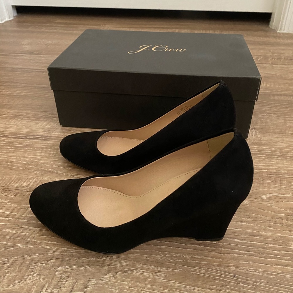 J Crew Martina Suede Wedges US 6 Black